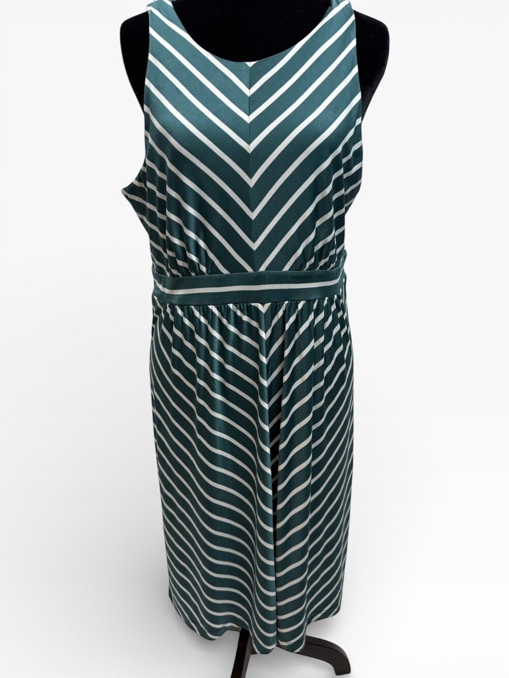 Ann Taylor LOFT Women's Size M Teal Blue & White Striped Sleeveless Dress